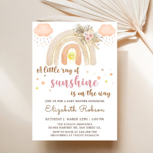 Boho Little Ray of Sunshine Rainbow Baby Shower Invitation