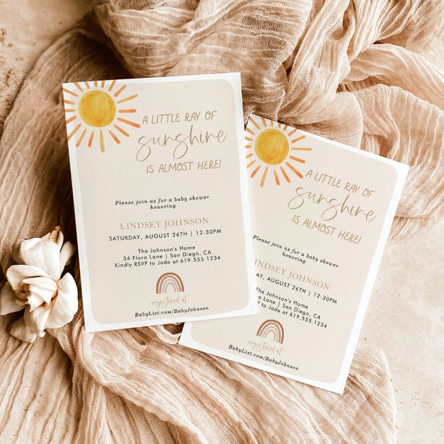 Boho Little Ray of Sunshine Rainbow Baby Shower Invitation (Creator Uploaded)