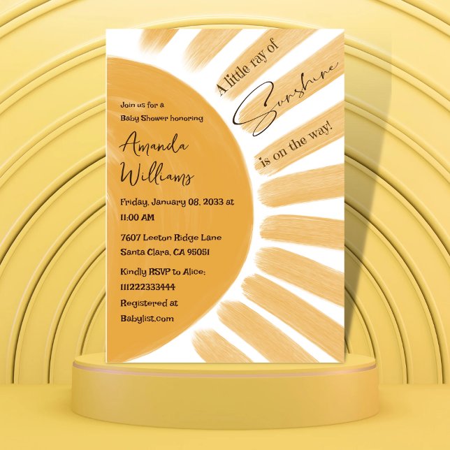 Boho Little Ray of Sunshine Yellow Baby Shower Invitation (Creator Uploaded)