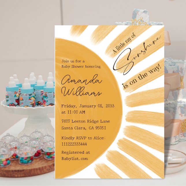 Boho Little Ray Sunshine Yellow Boy Baby Shower  Invitation (Creator Uploaded)