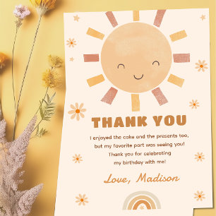 Boho Little Sunshine Birthday Thank You Card