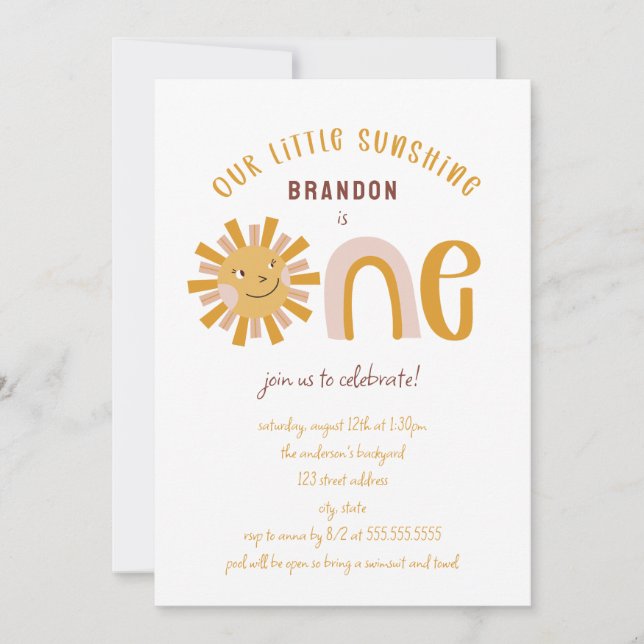 Boho Little Sunshine First Birthday Invitation (Front)