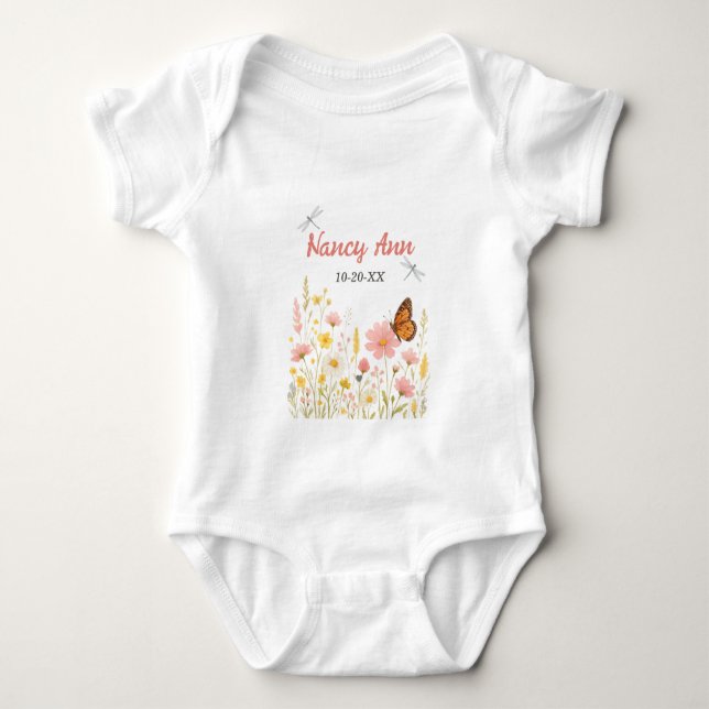 Boho Little Wildflower Custom Baby Name Bodysuit (Front)