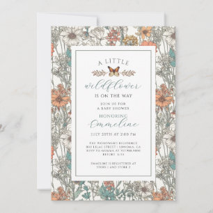 Boho Little Wildflower Girl Baby Shower Invitation