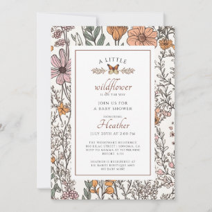 Boho Little Wildflower On The Way Girl Baby Shower Invitation