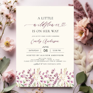 Boho Little Wildflower Purple Lavender Baby Shower Invitation
