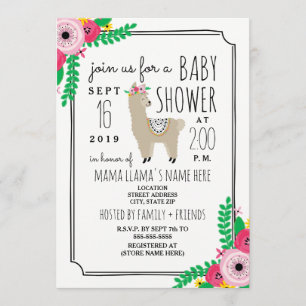 Boho Llama Floral Baby Shower Invite