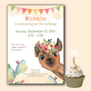 Boho LLama Retro Birthday Invitation