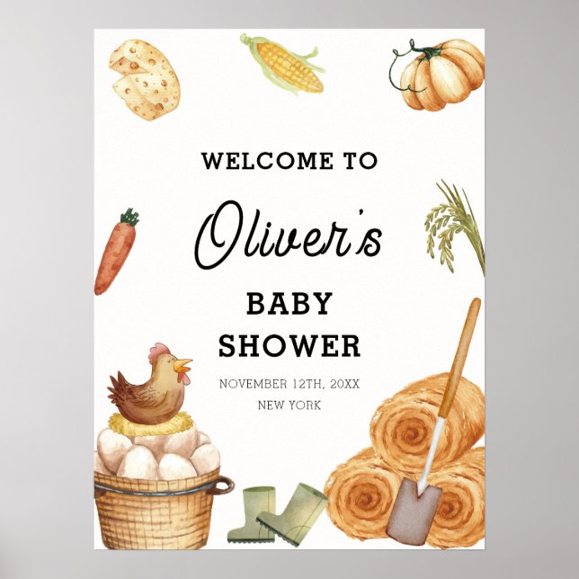 Boho Locally Grown Chicken Baby Shower Welcome  Poster (Front)
