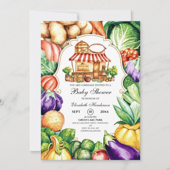 Boho Locally Grown Farmer's Market Baby Shower Invitation (Front)