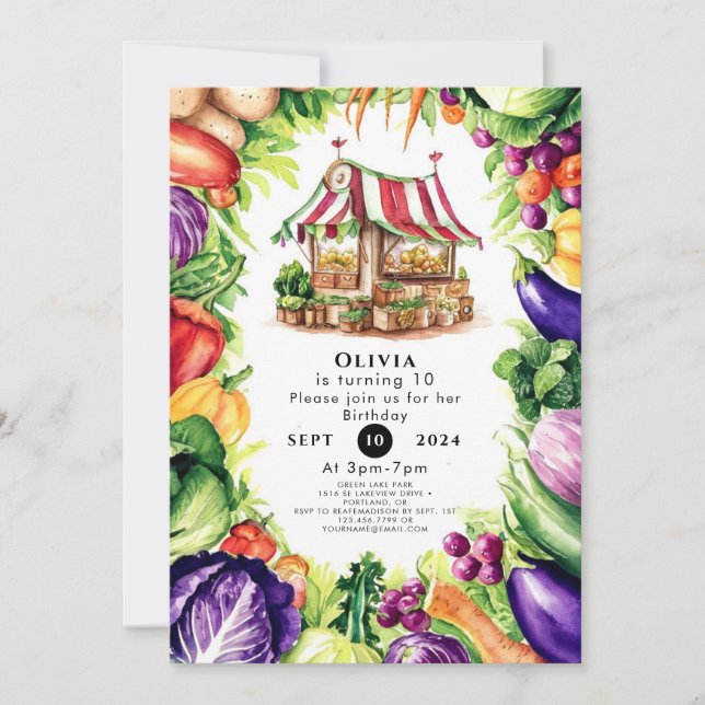Boho Locally Grown Farmers Market Birthday Invitation (Front)