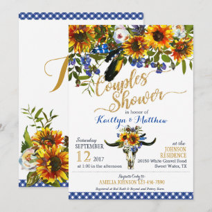 Boho Longhorn Cow Skull Floral Bridal Shower Invitation