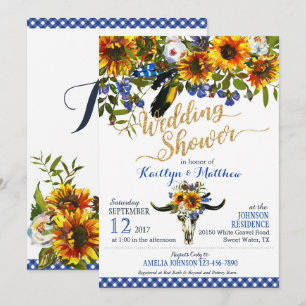Boho Longhorn Cow Skull Floral Bridal Shower Invitation