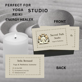 Boho Lotus Flower With Meditator Yoga Studio   Business Card