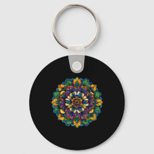 Boho Lotus Mandala Colourful Floral Yoga Meditatio Key Ring