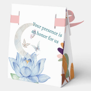 Boho Lotus & Moon Wedding Favour Box with Ribbon