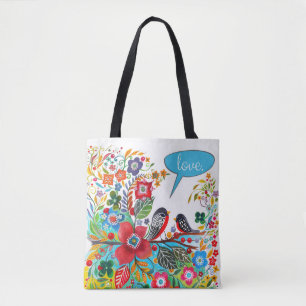 Boho Love Birds Tote Bag