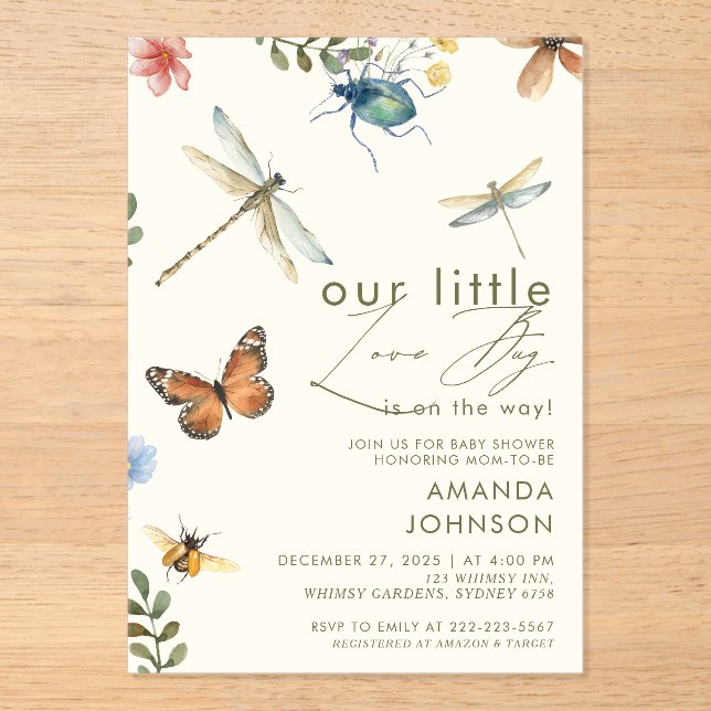 Boho Love Bug Insects Dragonfly baby shower  Acrylic Invitations (Front)