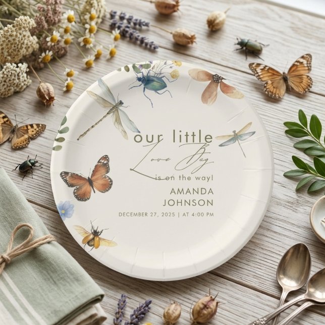Boho Love Bug Insects Dragonfly baby shower   Paper Plate (Creator Uploaded)
