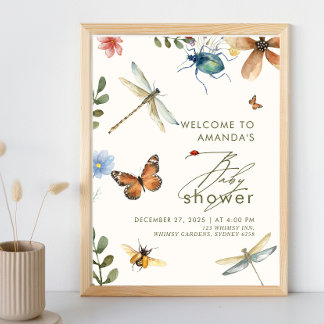 Boho Love Bug Insects Dragonfly baby shower Poster
