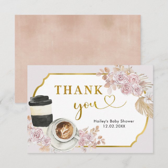 Boho Love is Brewing Bridal Shower Thank You Card (Front/Back)