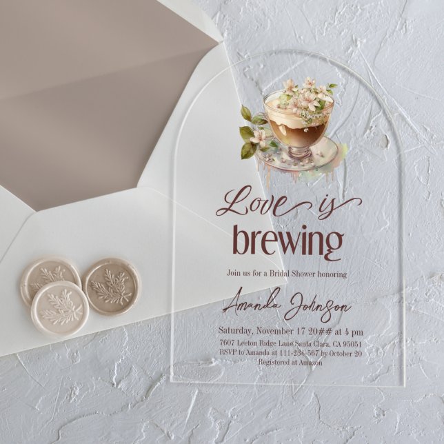 Boho Love is Brewing Coffee Floral Bridal Shower Acrylic Invitations (Creator Uploaded)