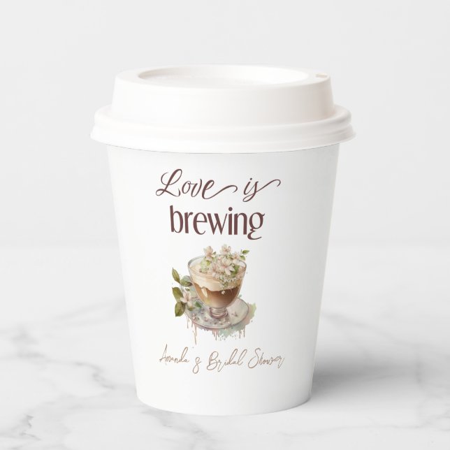Boho Love is Brewing Floral Bridal Shower Brunch Paper Cups (Front)