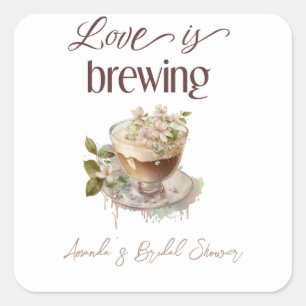 Boho Love is Brewing Floral Bridal Shower Brunch Square Sticker
