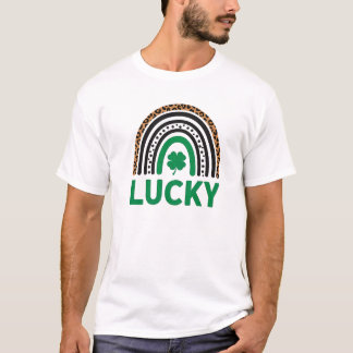 Boho Lucky Rainbow Shamrock Leopard Graphic T-Shirt