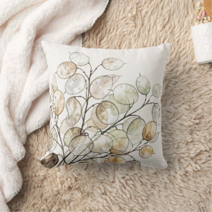 Boho Lunaria Watercolor Botanical Floral Cushion