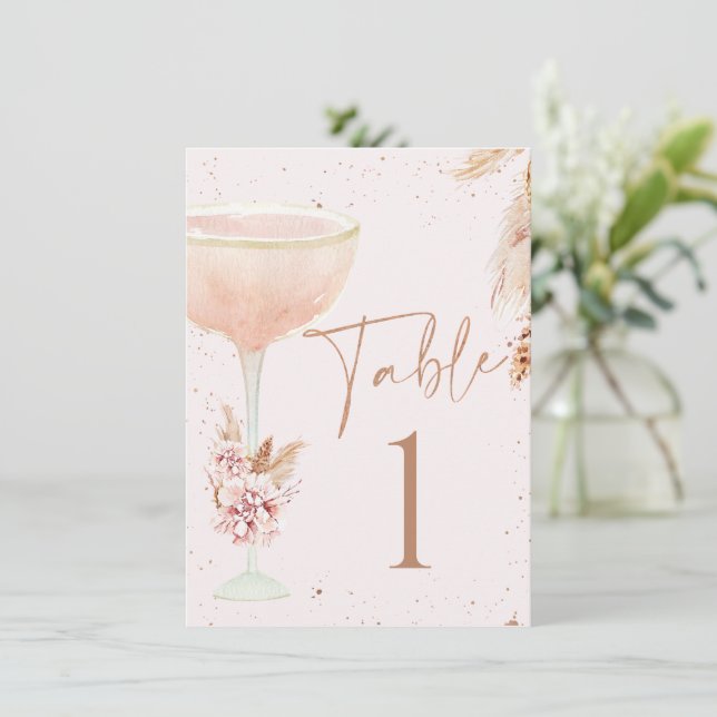 Boho Lunch Bubbly Bridal Shower Table Number Card (Standing Front)