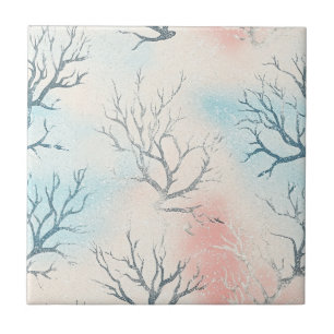 Boho Luxe Watercolor Coastal Coral Pattern (1) Tile