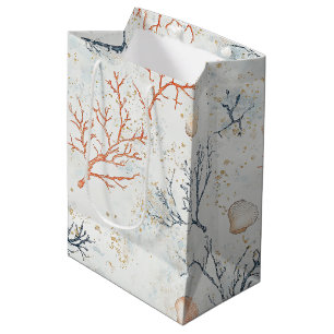 Boho Luxe Watercolor Coastal Coral Pattern (2) Medium Gift Bag