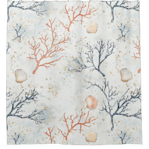 Boho Luxe Watercolor Coastal Coral Pattern (2) Shower Curtain
