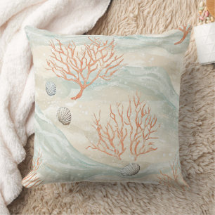 Boho Luxe Watercolor Coastal Coral Pattern (3) Cushion