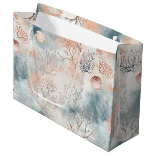Boho Luxe Watercolor Coastal Coral Pattern (4) Large Gift Bag