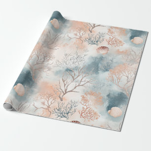 Boho Luxe Watercolor Coastal Coral Pattern (4) Wrapping Paper