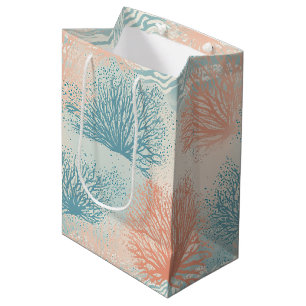 Boho Luxe Watercolor Coastal Coral Pattern (5) Medium Gift Bag