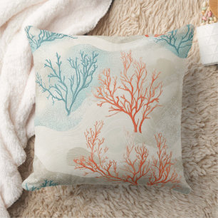 Boho Luxe Watercolor Coastal Coral Pattern (6) Cushion