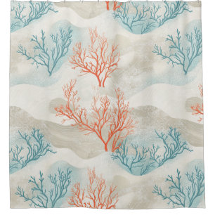 Boho Luxe Watercolor Coastal Coral Pattern (6) Shower Curtain