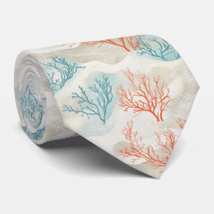 Boho Luxe Watercolor Coastal Coral Pattern (6) Tie