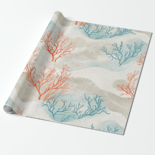 Boho Luxe Watercolor Coastal Coral Pattern (6) Wrapping Paper