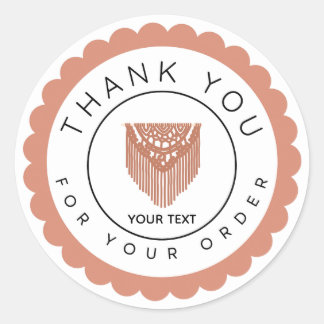 Boho Macrame Thank You Label, Handmade Business Classic Round Sticker