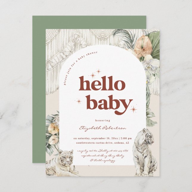 Boho Macrame Tiger Greenery | Baby Shower Enclosure Card (Front/Back)