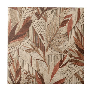 Boho Macrame Tropical Leaves Terracotta Beige Tile
