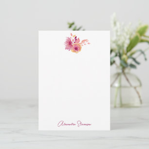 Boho Magenta Flowers Personalised Name Stationery Card