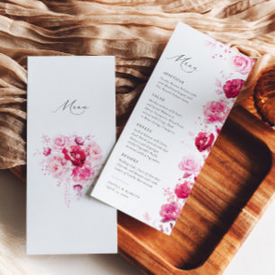Boho Magenta Hot Pink Floral Elegant Wedding Menu