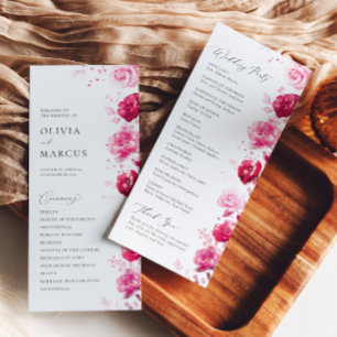 Boho Magenta Hot Pink Floral Elegant Wedding Programme