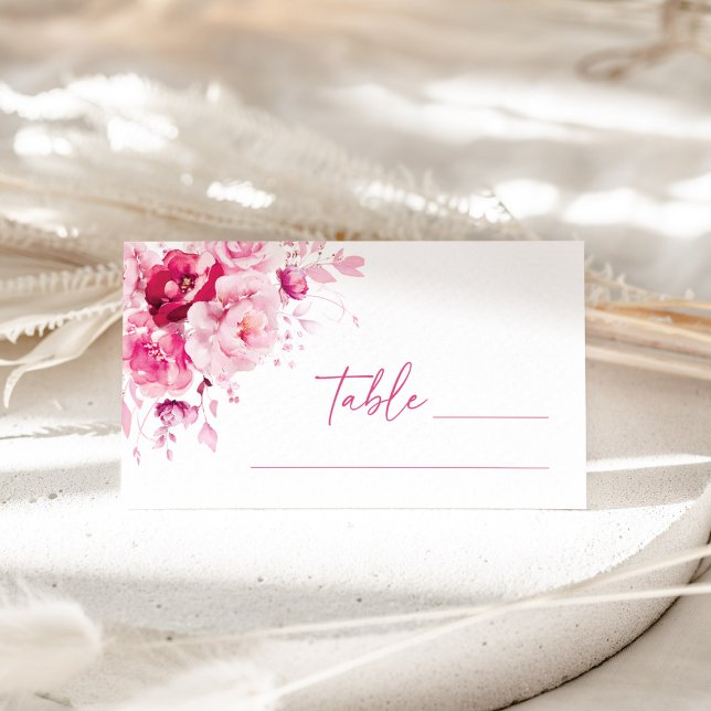 Boho Magenta Hot Pink Floral Wedding Place Card (Creator Uploaded)