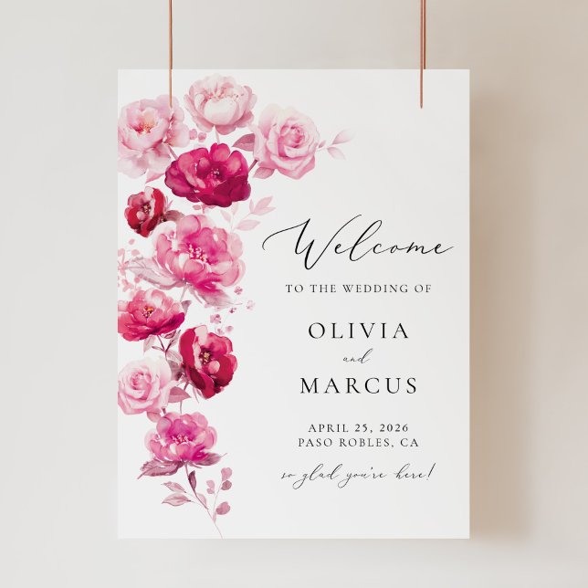 Boho Magenta Hot Pink Floral Wedding Welcome Sign (Creator Uploaded)